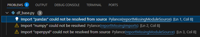 import pandas could not be resolved from source