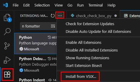 VS Code의 'Install from VSIX 메뉴